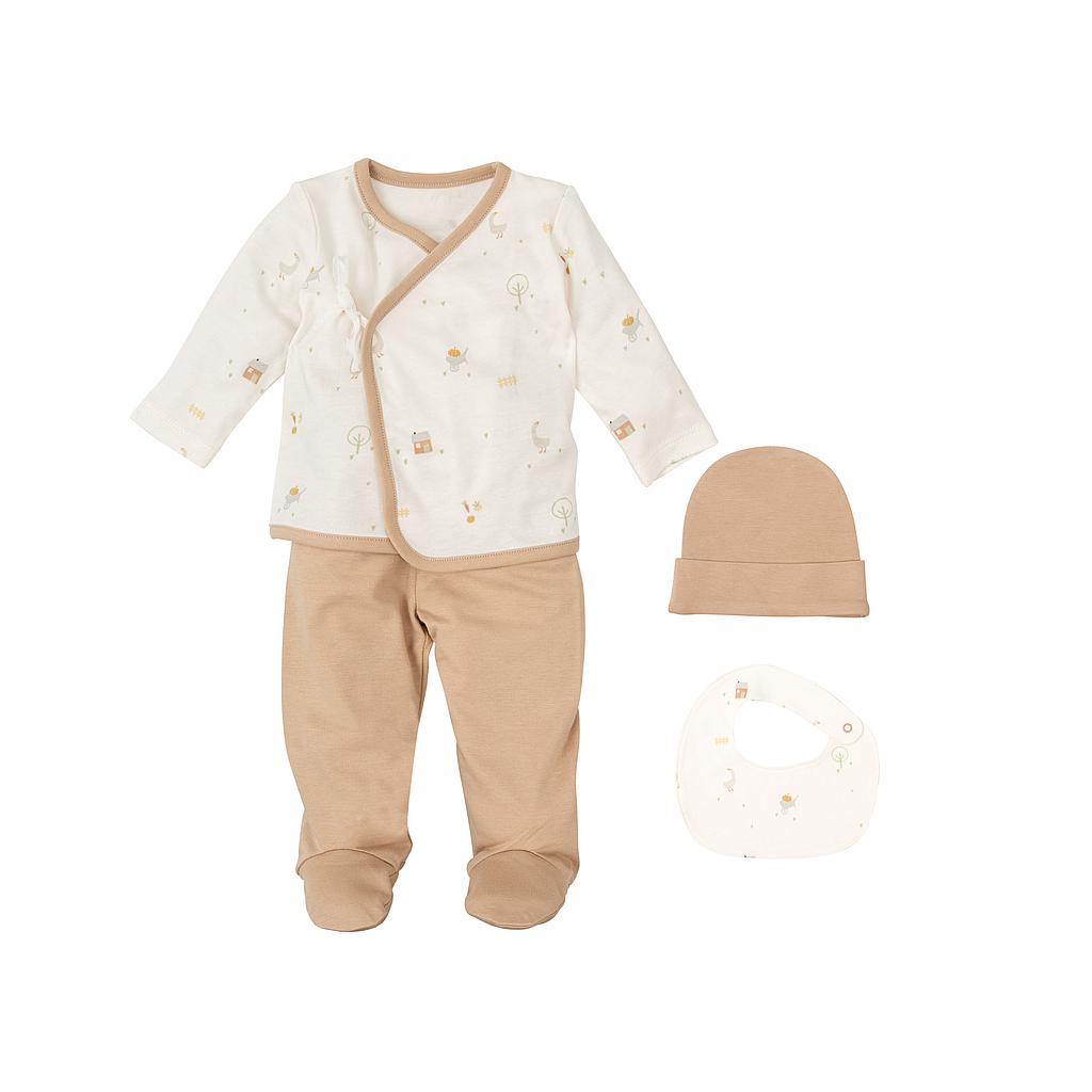 Set Nacimiento – 4p (jubon, Polaina, Gorrito y Babero 19×19) Farm