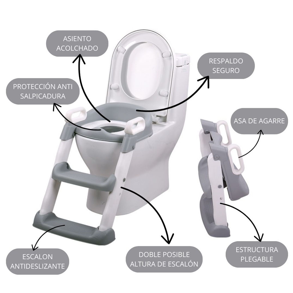 Adaptador WC infantil con escalera, color gris y blanco - Imagen 7