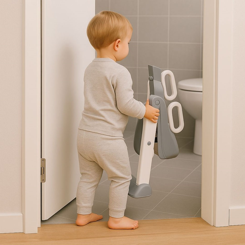 Adaptador WC infantil con escalera, color gris y blanco - Imagen 4
