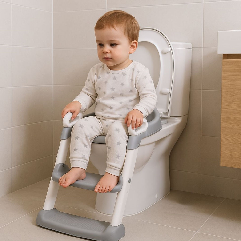 Adaptador WC infantil con escalera, color gris y blanco - Imagen 6