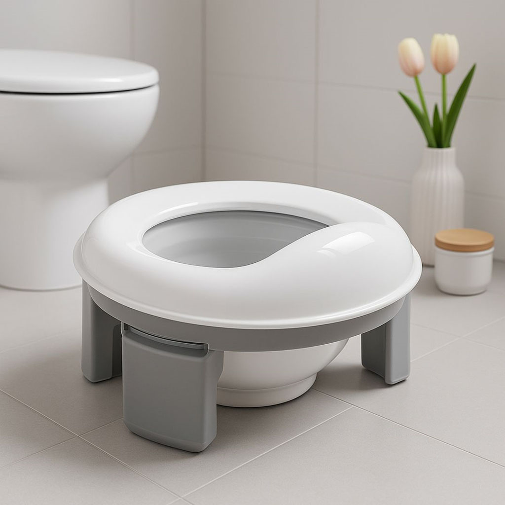 Orinal infantil multifunción plegable, color gris y blanco - Imagen 4