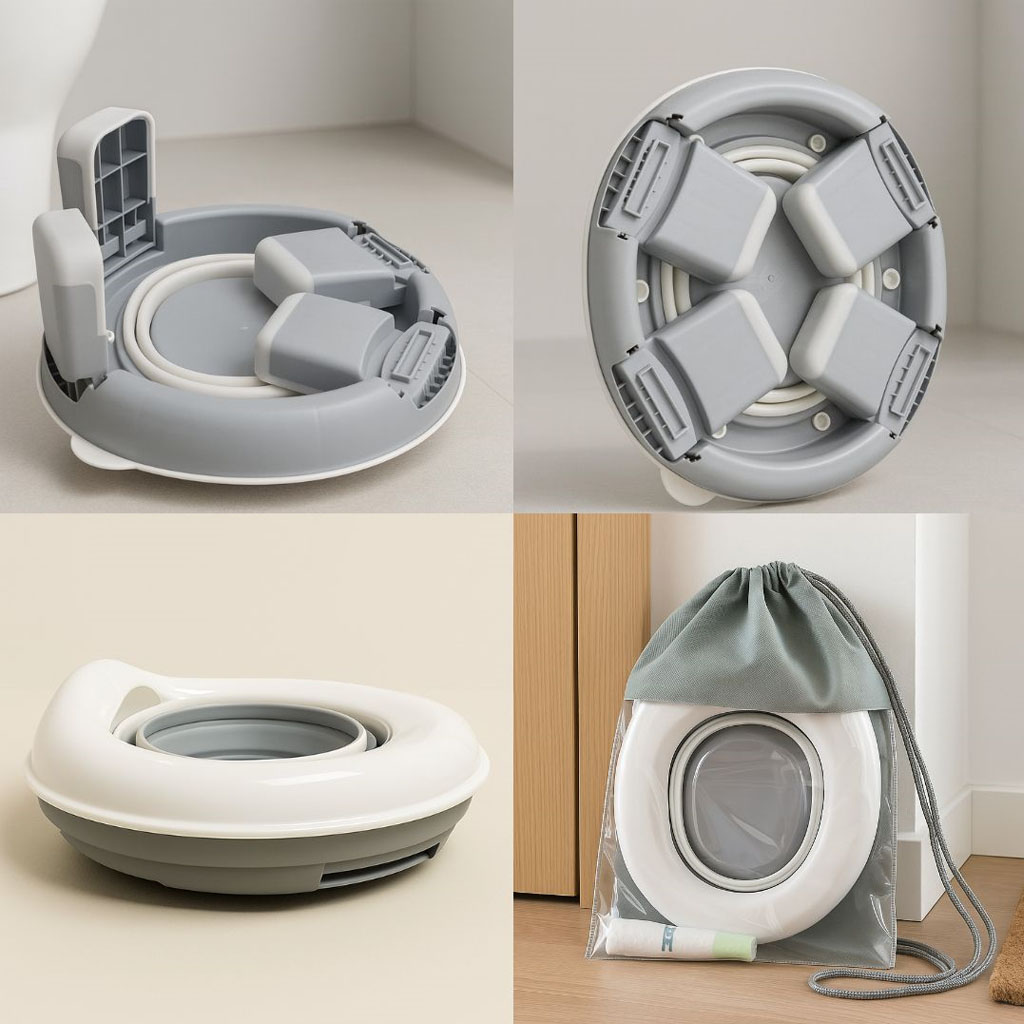 Orinal infantil multifunción plegable, color gris y blanco - Imagen 2