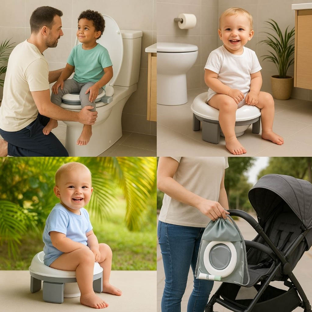 Orinal infantil multifunción plegable, color gris y blanco - Imagen 7